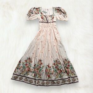 New Anthropologie ‘Somerset puff sleeve’ pink floral prairie style maxi dress